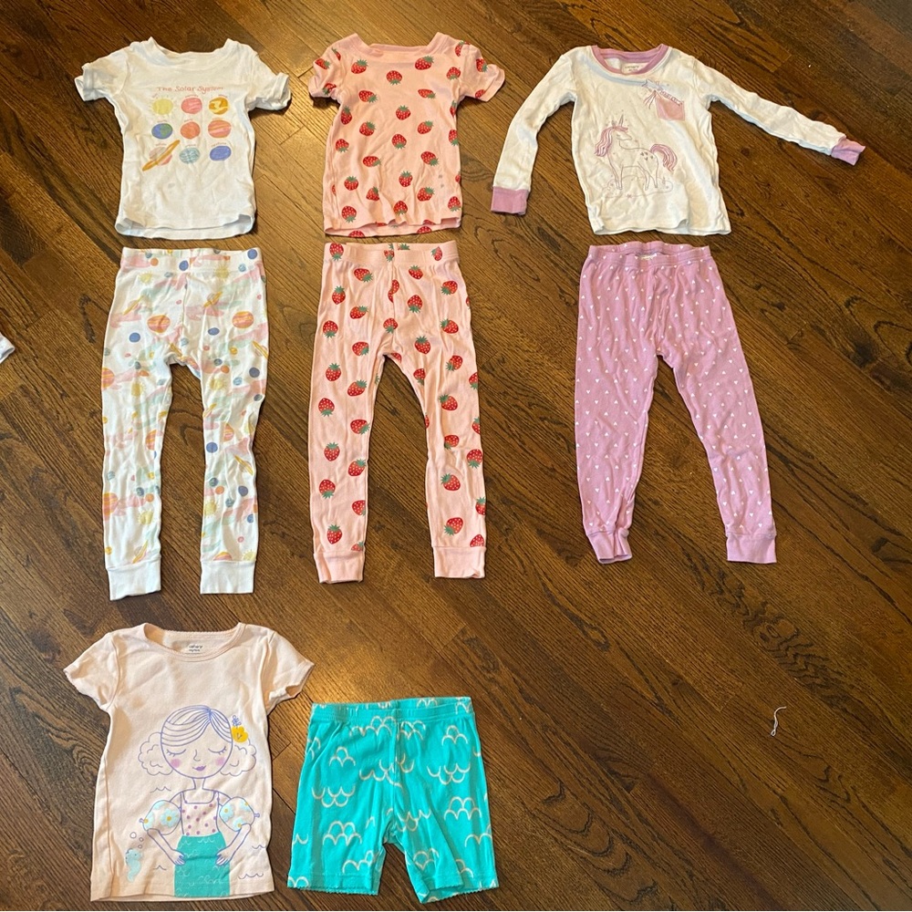 LOT- 7 pairs cotton pajama sets girl size 4T (14pcs total) sleepwear USED pjs - Picture 2 of 16